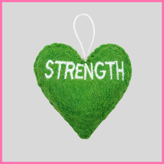 A green Strength Heart with the word STRENGTH on it, a powerful gift to uplift and support someone through tough times. Perfect for sending an encouraging message like “I know how strong you are, and no matter what it is, you will get through it.”